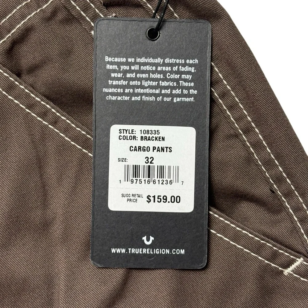 NEW True Religion Cargo Pants Mens Size 32 Bracken Brown Style 108335 (32x32)